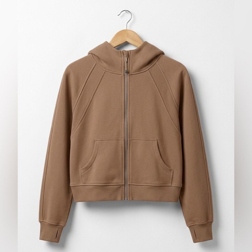 Trendy Queen Cropped Mocha Brown Super Soft Zip-Up Hoodie NWOT